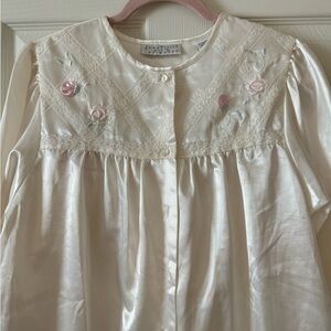 Satiny White Pajama/Loungewear with Embroidery & Lace by Erika Taylor Intimates